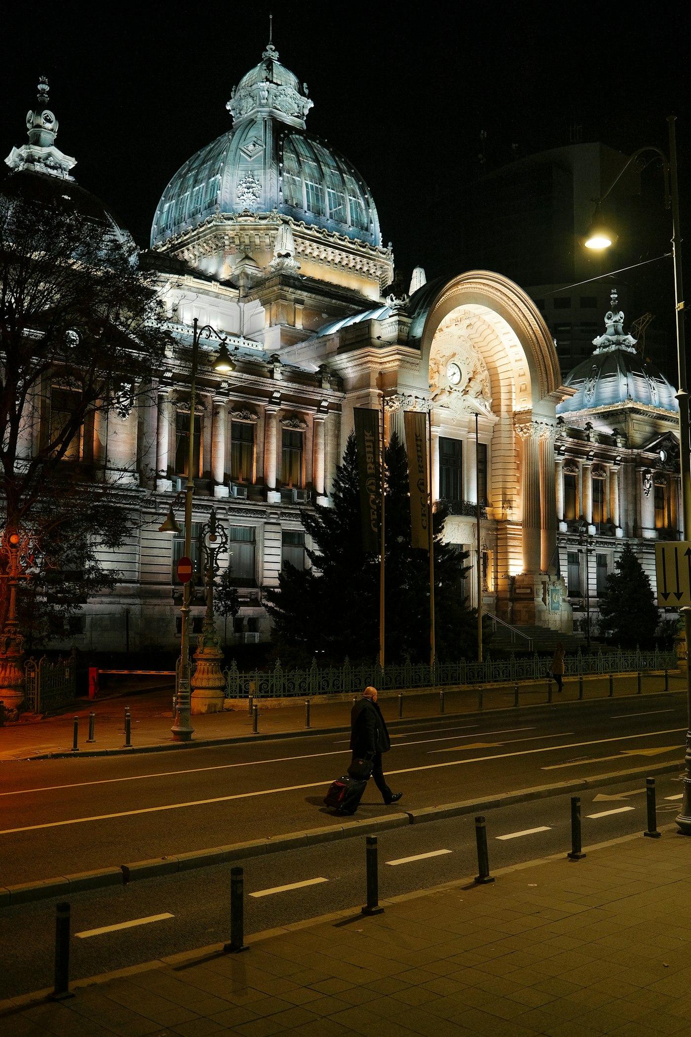 The CEC Palace on Calea Victoriei, Bucharest, at night